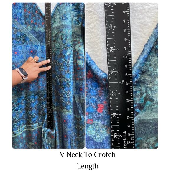 Natural Life Oversized Fleece Blue Patchwork V Neck Jumpsuit Pajamas XS Cozy - Picture 8 of 12